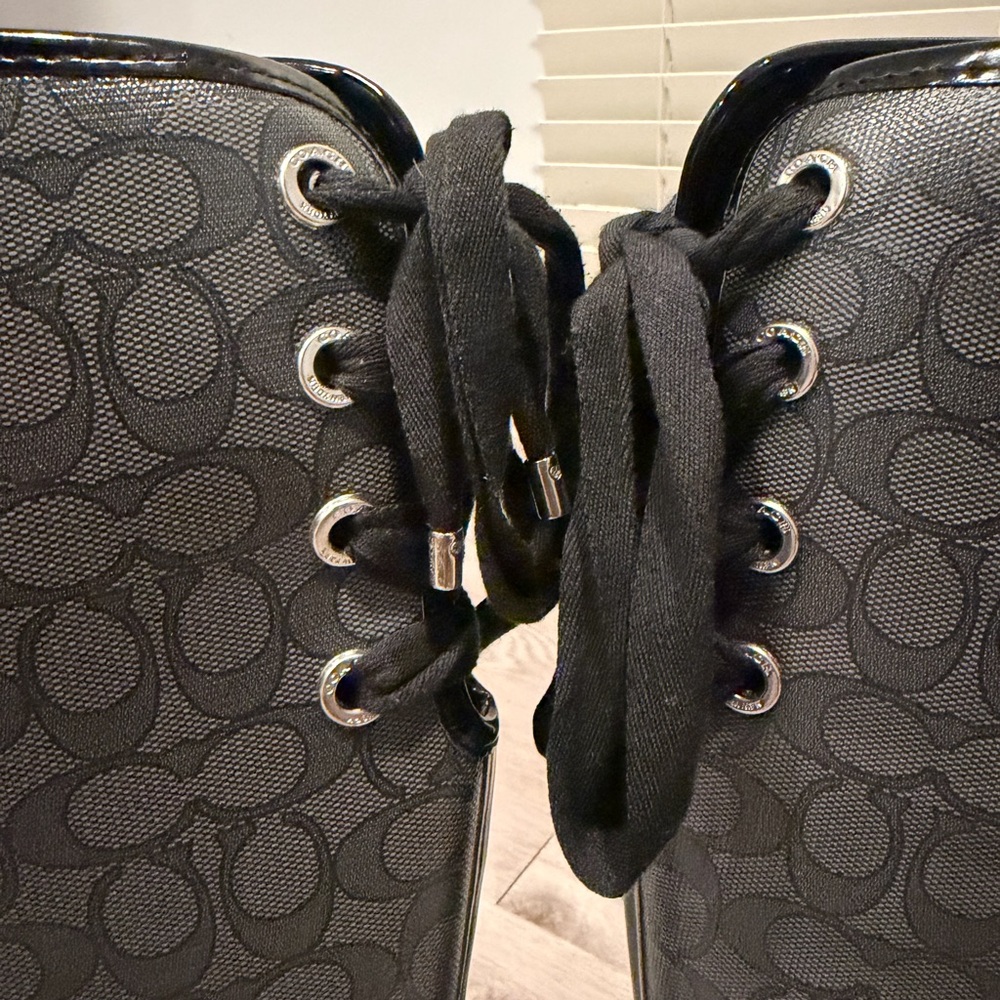 Coach Black Signature Logo Tall Lace-Back Rain Boots - Picture 6 of 11